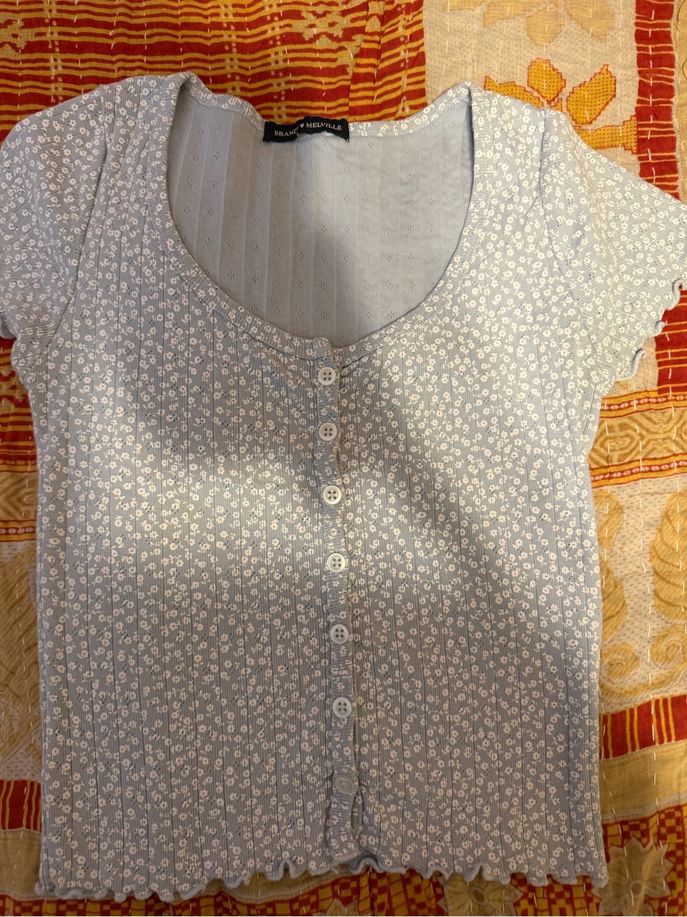 Brandy Meville light  Blue Floral Button-Front Women's Top